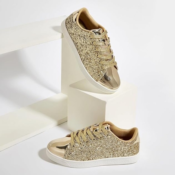 Glitter Shoes Sparkly Bling Shiny Bedazzled Lace up Fashion Sneakers for Women - Picture 6 of 6